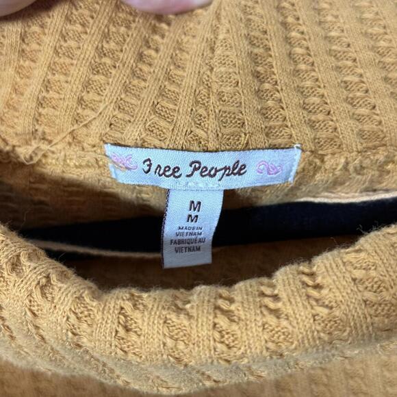 Free People Mustard Waffle Knit Open Back Sweater M - Picture 2 of 5